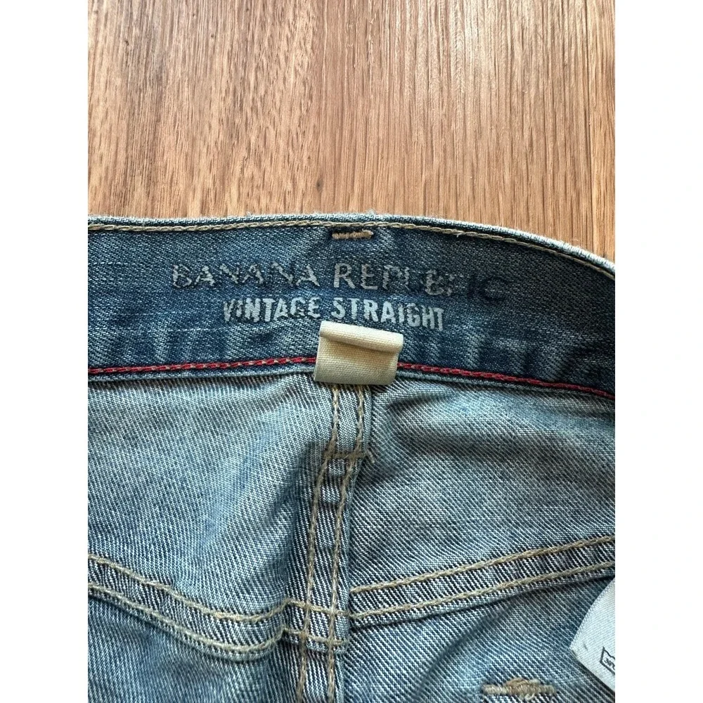 Banana Republic Vintage Straight Jeans Men's‎ 31x34 Blue Distressed 100% Cotton